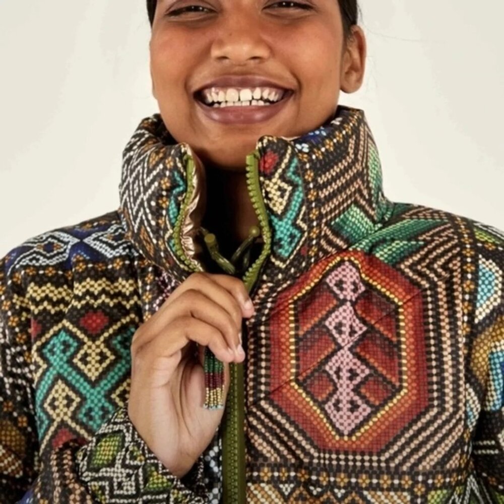Farm Rio Puffer Jacket L Tropical Rauti Reversible Colorful Metallic WiNTER - Picture 8 of 14